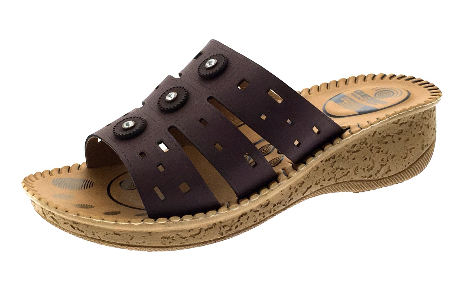 Womens Low Wedge Mules Slip On Sandals Comfort Shoes With Jewels | eBay